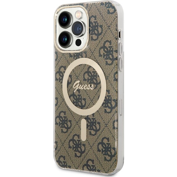 Pouzdro Guess 4G IML MagSafe iPhone 14 Pro Max hnědé Hnědá