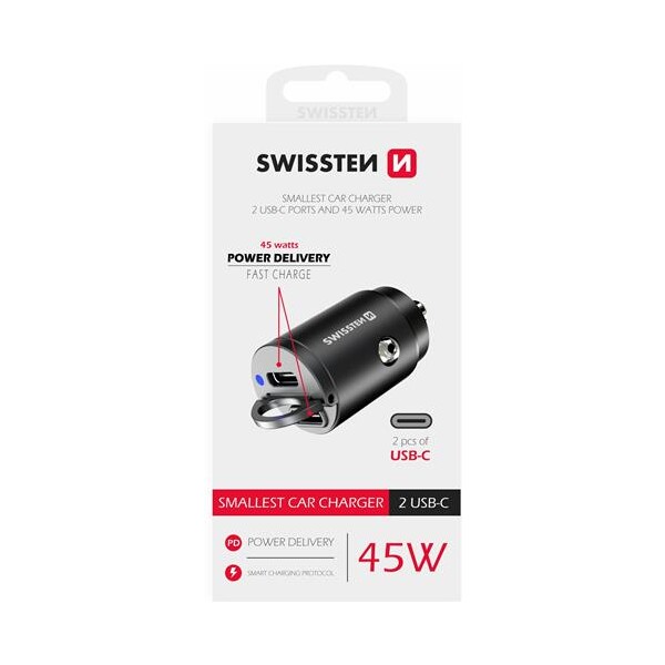Swissten cl adaptér power delivery 2x usb-c 45w nano černý Černá