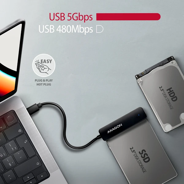 AXAGON ADSA-FP2C SLIM USB-C adaptér pro SATA 6G - Externí boxy - Obrázek RQS6000701