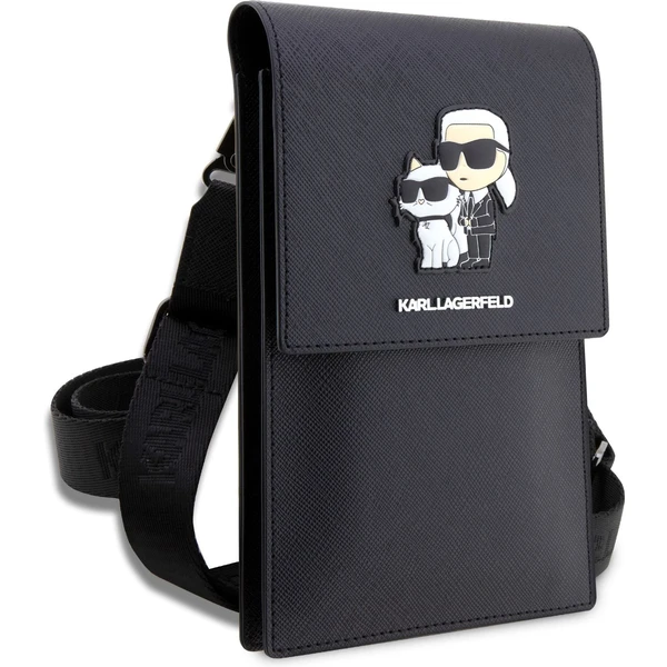 Karl Lagerfeld Saffiano Metal Logo NFT Wallet Bag pouzdro černé - Popruhy a crossbody - Obrázek RWVO100501