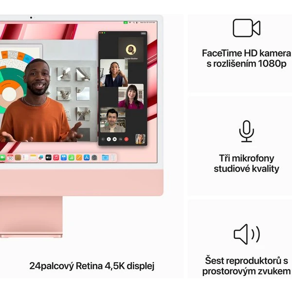 Apple iMac 24" M3 (2023) 10GPU/8GB/512GB růžový - All-in-one - Obrázek RZ47000701