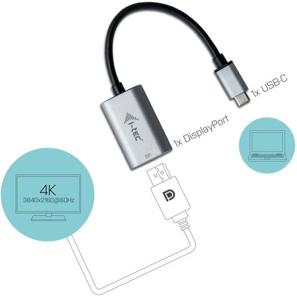 i-tec USB-C/DisplayPort redukce 0,15m stříbrná - Kabely a redukce - Obrázek S0DA000501