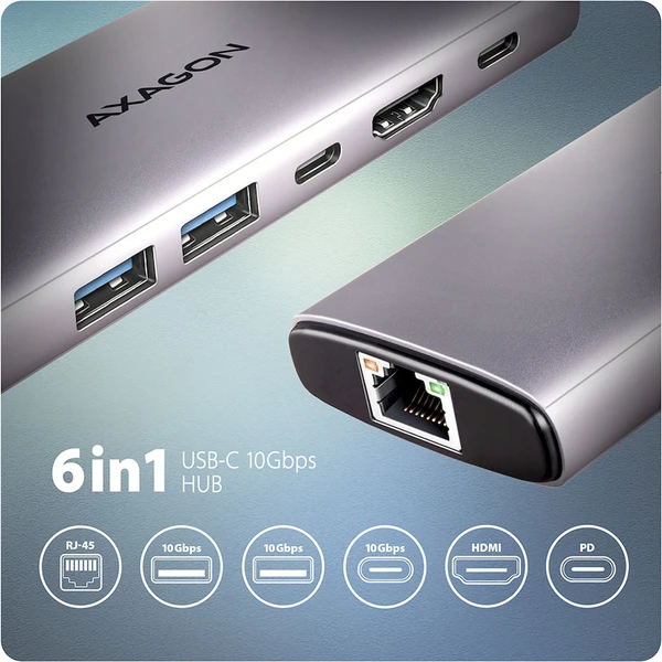 AXAGON HMC-6G2L 6v1 USB-C hub - Dokovací stanice - Obrázek S15D000N01