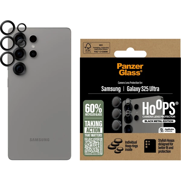 PanzerGlass® Hoops® Samsung Galaxy S25 Ultra černé ochranné kroužky pro čočky fotoaparátu - Ochranné folie a skla - Obrázek S1FC000J01