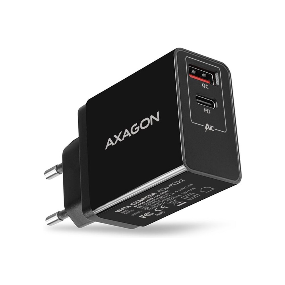 AXAGON ACUPQ22 PD a QUICK nabíječka do sítě 2x port QC3.0/AFC/FCP + PD typeC 22W