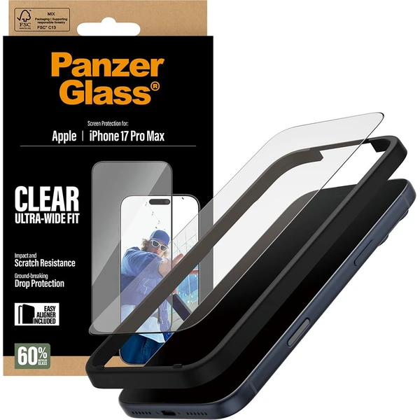 PanzerGlass® Ultra-Wide Fit sklo Apple iPhone 17 Pro Max s instalačním rámečkem - Ochranné folie a skla - Obrázek S4KH000K01