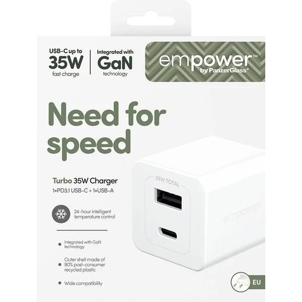 PanzerGlass® empower nabíječka Turbo GaN (35 W) 1x USB-C + 1x USB-A, bílá - Nabíječky - Obrázek S53J000K01