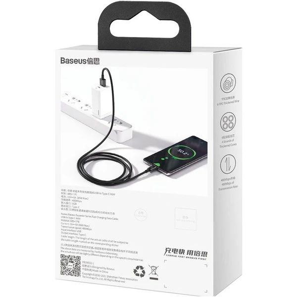 Baseus Superior USB-A/USB-C napájecí kabel 66W 1m černý - Kabely a redukce - Obrázek S76E300401