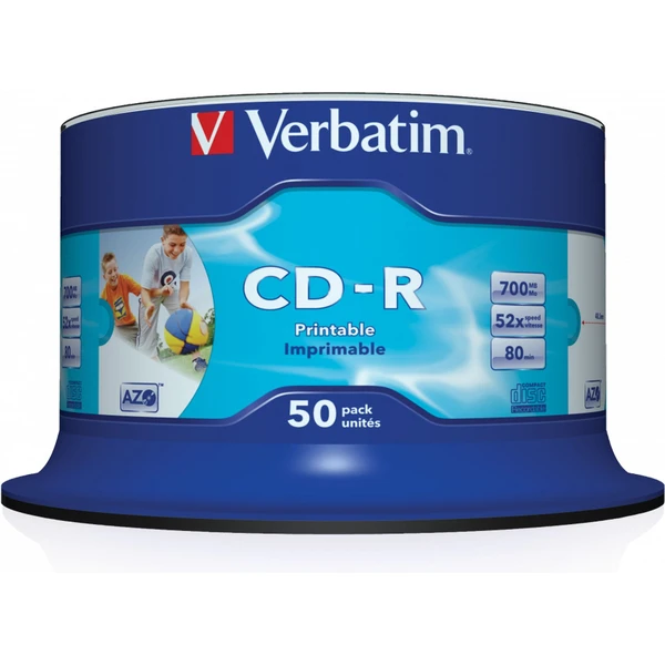 VERBATIM CD-R(50 ks)Spindle/Inkjet Printable/52x/700MB bez loga - Optické disky - Obrázek S7P2000P01