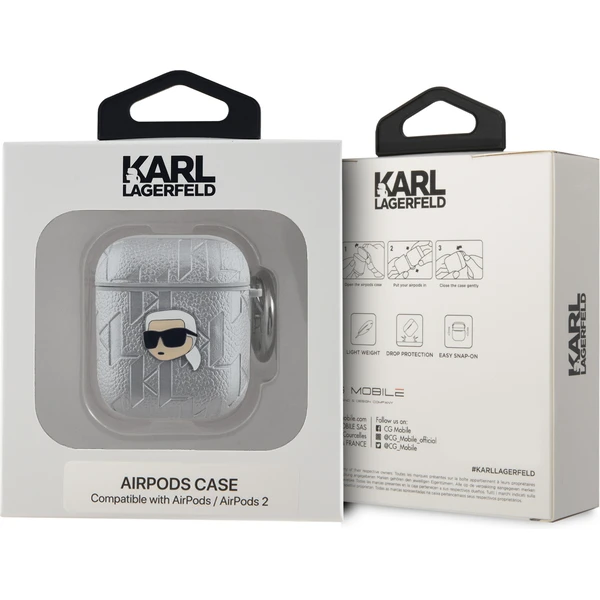Karl Lagerfeld PU Embossed Karl Head pouzdro AirPods 1/2 stříbrné - Pouzdra - Obrázek SAT6000L01