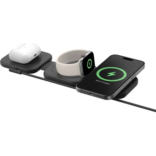 Belkin BOOST CHARGE PRO Qi2/MagSafe 3v1 bezdrátová skládací cestovní nabíječka černá (CZ adaptér) - Nabíječky - Obrázek SAYP000K01