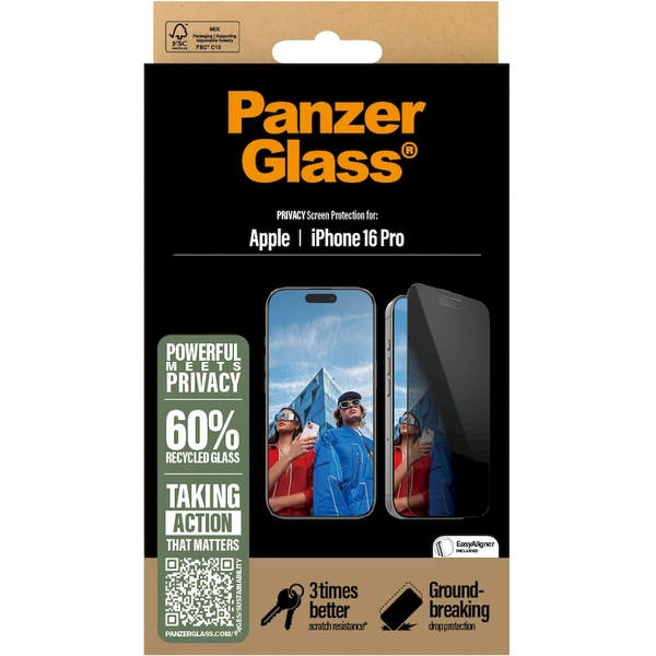 PanzerGlass® Privacy Apple iPhone 16 Pro s instalačním rámečkem - Ochranné folie a skla - Obrázek SE08000P01