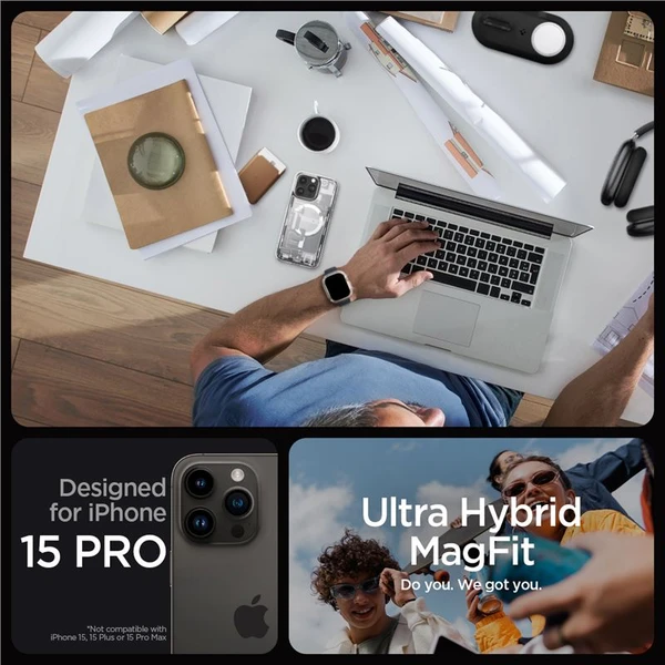 Spigen Ultra Hybrid MagFit kryt iPhone 15 Pro zero one bílý - Pouzdra - Obrázek SGHA000601