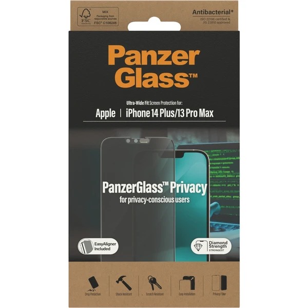 PanzerGlass™ Ultra-Wide Fit Privacy iPhone 14 Plus/13 Pro Max s instalačním rámečkem - Ochranné folie a skla - Obrázek SHKG100501