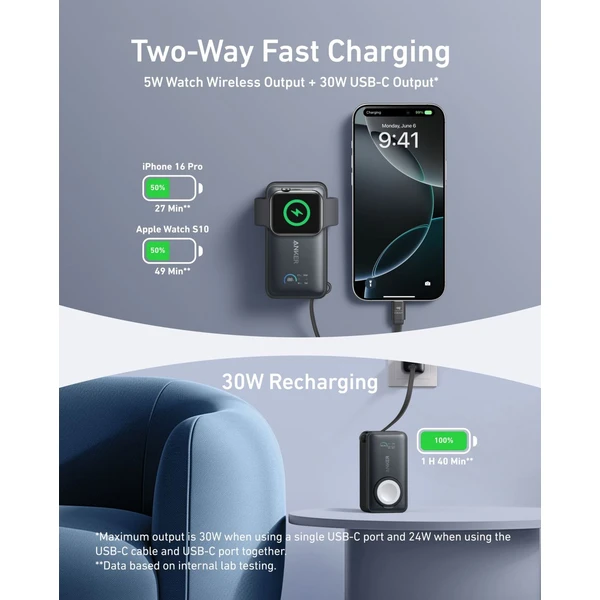 Anker MagGo powerbanka pro Apple Watch (10000mAh) 35W s kabelem USB-C černá - Powerbanky - Obrázek SI9R000K01
