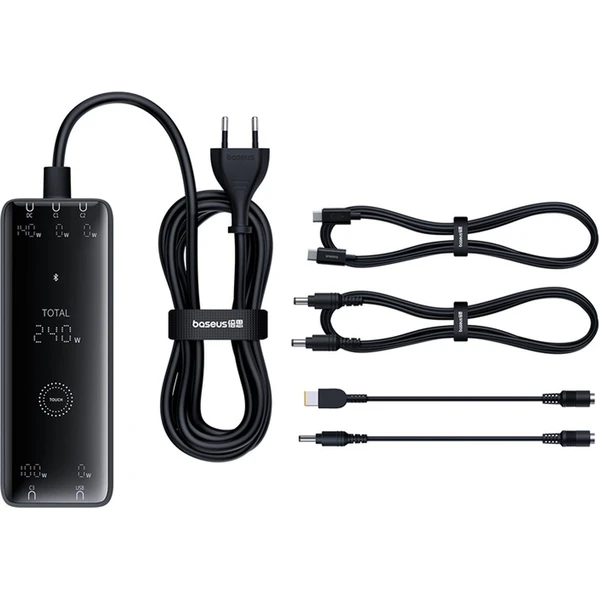 Baseus Digital Charger nabíjecí stanice 240W GaN, 3xUSB-C, USB+ DC, 1m kabel černá - Nabíječky - Obrázek SIGE000L01