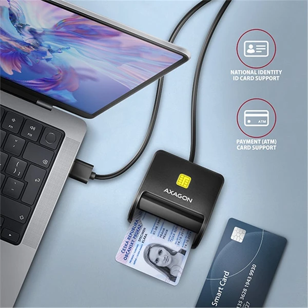AXAGON CRE-SM3N USB-A FlatReader čtečka kontaktních karet Smart card (eObčanka), kabel 1.3m - Čtečky paměťových karet - Obrázek SMS6000701