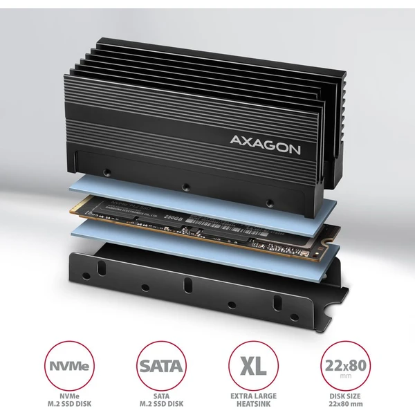 AXAGON CLR-M2XL pasivní chladič pro oboustranný M.2 SSD disk - Chladiče - Obrázek SNW3000L01