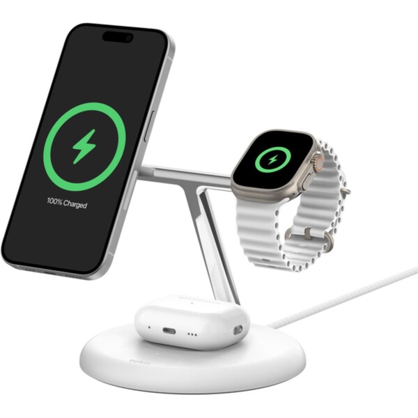 MagSafe bezdrátový nabíjecí stojan Belkin BoostCharge Pro 3in1 s Qi2 - bílý
