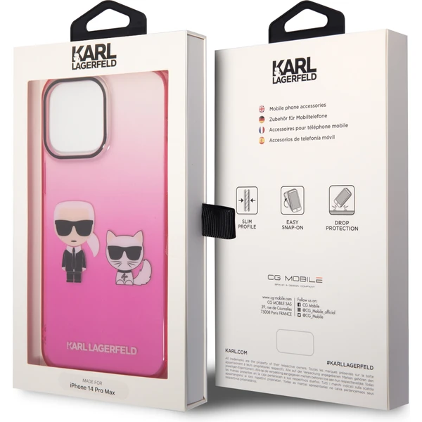 Karl Lagerfeld Gradient Karl and Choupette kryt iPhone 14 Pro Max růžový - Pouzdra - Obrázek SQVI300401