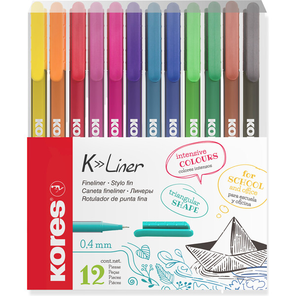 Liner Kores K-Liner - mix barev, 0,4 mm, 12 ks