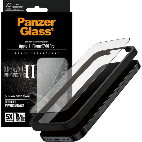PanzerGlass® Ceramic II sklo Apple iPhone 17/16 Pro s instalačním rámečkem - Ochranné folie a skla - Obrázek STEH000K01
