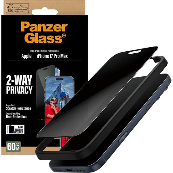 PanzerGlass® Privacy sklo Apple iPhone 17 Pro Max s instalačním rámečkem - Ochranné folie a skla - Obrázek SZEH000K01