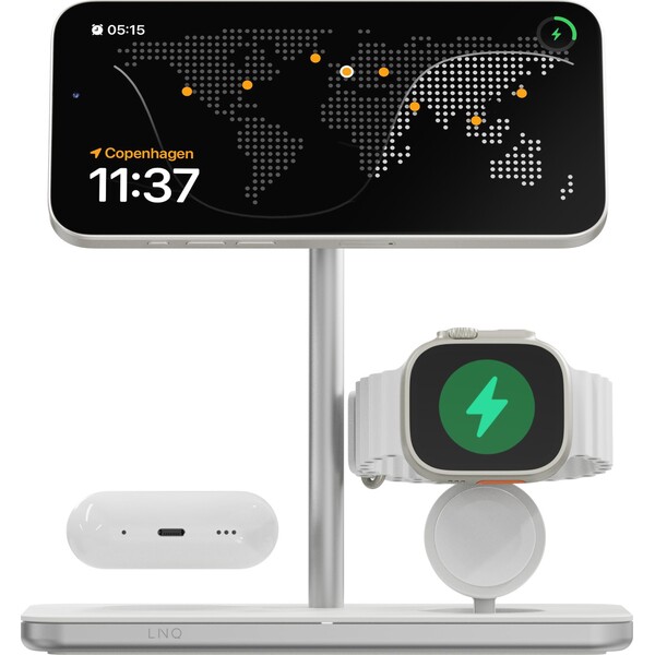 LINQ 3in1 Qi2 Wireless Charging Stand MagSafe nabíječka stříbrná/bílá