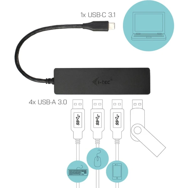 i-tec USB 3.1 Type C SLIM HUB 4 Port passive - USB huby - Obrázek T0HA000501