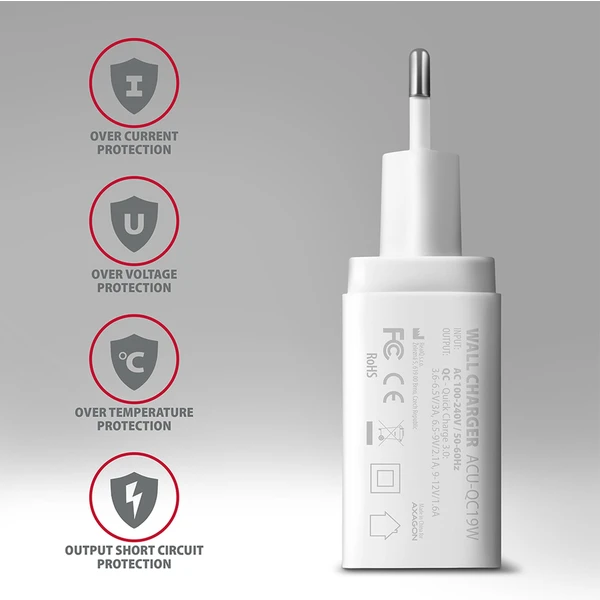 AXAGON ACU-QC19W nabíječka do sítě 19W USB-A bílá - Nabíječky - Obrázek T0M0000P01