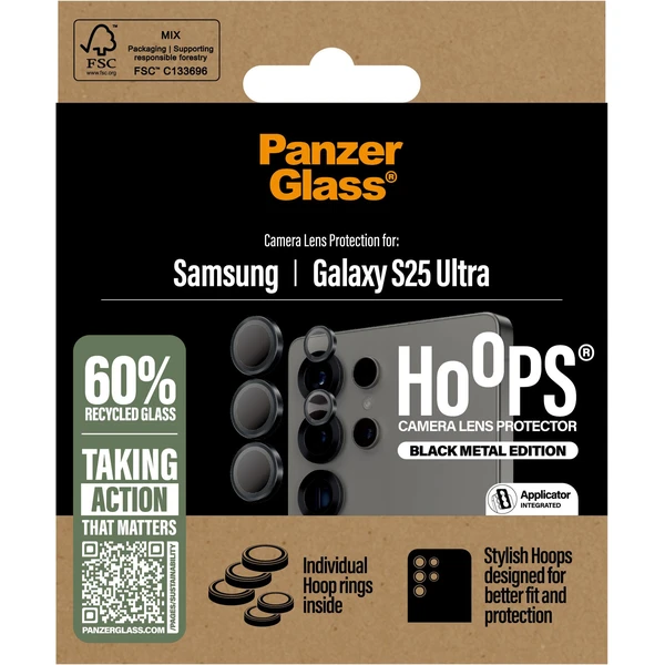 PanzerGlass® Hoops® Samsung Galaxy S25 Ultra černé ochranné kroužky pro čočky fotoaparátu - Ochranné folie a skla - Obrázek T1FC000J01