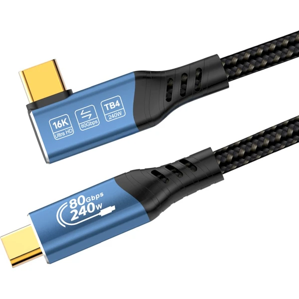PremiumCord USB4 2.0 80Gbps 16K@60Hz 240W Thunderbolt 4 zahnutý kabel 1,2m - Kabely a redukce - Obrázek T1HR000K01