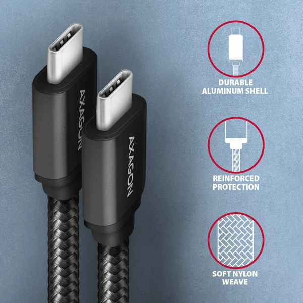 AXAGON BUCM3-CM30AB USB-C/USB-C napájecí kabel 60W 3m černý - Kabely a redukce - Obrázek T1J0000K01