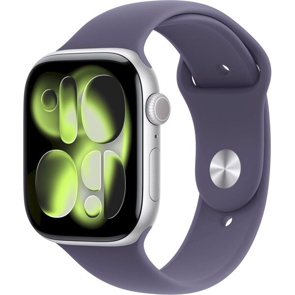 Apple Watch Series 11 Cellular (42mm) Stříbrný hliník s mlžně fialovým sportovním řemínkem S/M