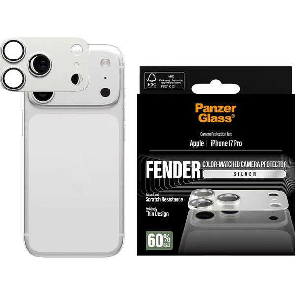 PanzerGlass® FENDER hliníková ochrana fotoaparátu Apple iPhone 17 Pro stříbrná - Ochranné folie a skla - Obrázek T8XL000K01