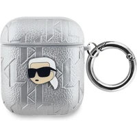 Karl Lagerfeld PU Embossed Karl Head pouzdro AirPods 1/2 stříbrné - Pouzdra