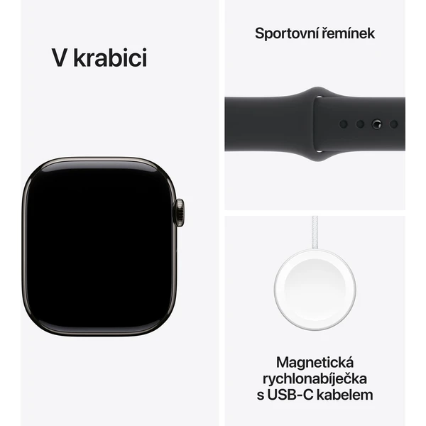 Apple Watch Series 10 Cellular 42mm Břidlicově šedý titan s černým sportovním řemínkem M/L (Další) - Chytré hodinky - Obrázek TBQ7000K01