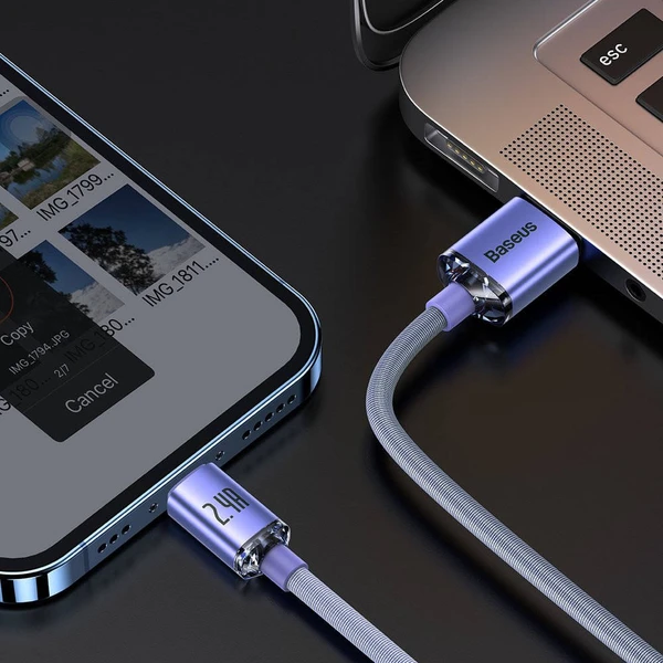 Baseus Crystal Shine USB-A/Lightning napájecí kabel 20W 1,2m fialový - Kabely a redukce - Obrázek TBRL100501