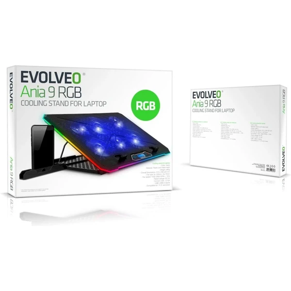 EVOLVEO Ania 9 RGB nastavitelný podstavec pro notebook - Chladící podložky - Obrázek TCBJ000K01