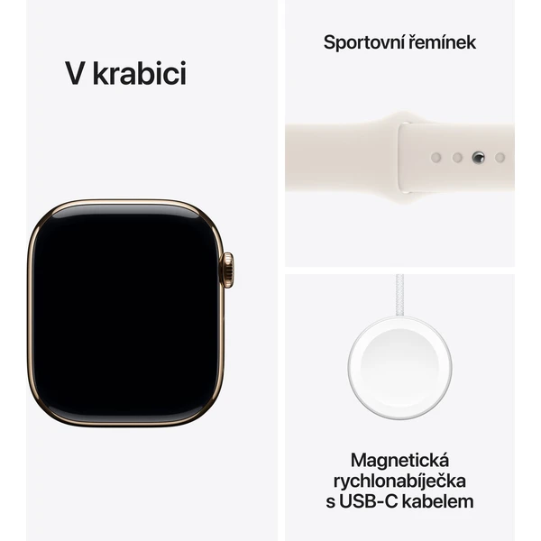 Apple Watch Series 10 Cellular 42mm Zlatý titan s hvězdně bílým sportovním řemínkem S/M - Chytré hodinky - Obrázek TCQ7000K01