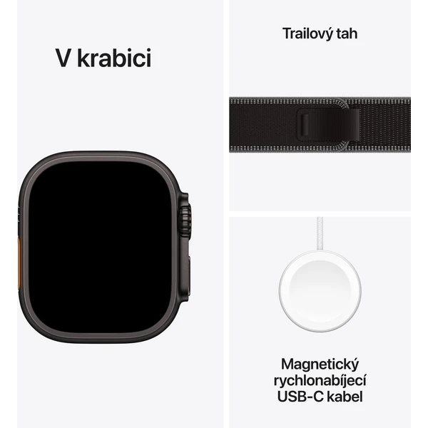 Apple Watch Ultra 3 (2025) 49mm Černý titan s černým/uhlovým trailovým tahem S/M - Chytré hodinky - Obrázek TCQH000K01