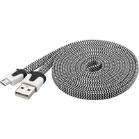 PremiumCord USB-A/MicroUSB-B plochý napájecí kabel 2m černý/bílý - Kabely a redukce