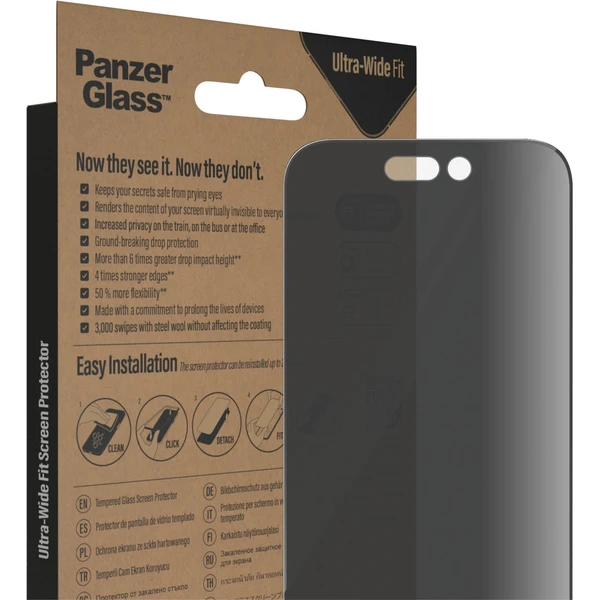 PanzerGlass™ Ultra-Wide Fit Privacy iPhone 14 Pro s instalačním rámečkem - Ochranné folie a skla - Obrázek TFKG100501