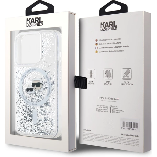 Karl Lagerfeld Liquid Glitter Karl and Choupette Heads MagSafe zadní kryt pro iPhone 15 Pro čirý - Pouzdra - Obrázek THS6000L01