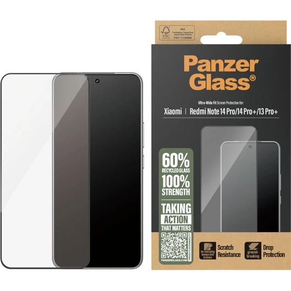 PanzerGlass® Ultra-Wide Fit sklo Xiaomi Redmi Note 14 Pro/14 Pro+/13 Pro+ černé - Ochranné folie a skla - Obrázek TJPE000N01