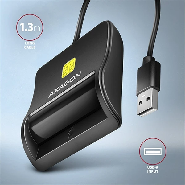 AXAGON CRE-SM3N USB-A FlatReader čtečka kontaktních karet Smart card (eObčanka), kabel 1.3m - Čtečky paměťových karet - Obrázek TMS6000701