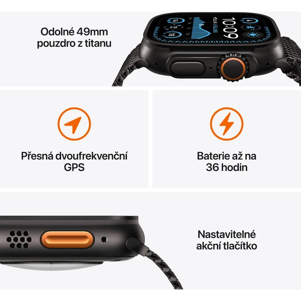 Apple Watch Ultra 2 (2024) 49mm Černý titan s tmavě zeleným alpským tahem S - Chytré hodinky - Obrázek TPQ7000K01