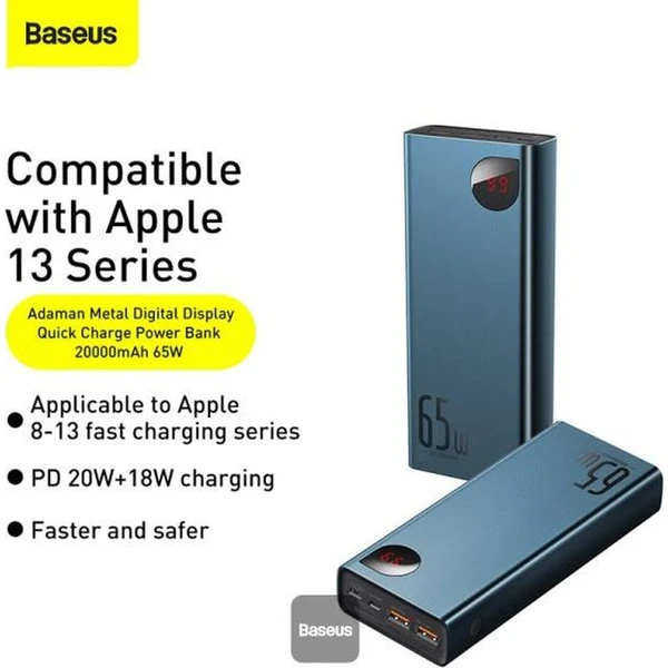 Baseus Adaman Metal 20000mAh, 65W modrá - Powerbanky - Obrázek TTHL000K01