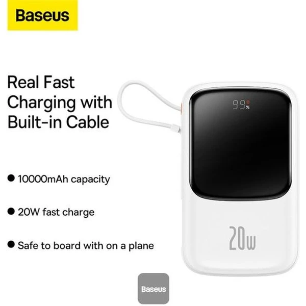 Baseus Qpow Pro 10000mAh, 20W, s kabelem Lightning bílá - Powerbanky - Obrázek TVHL000K01