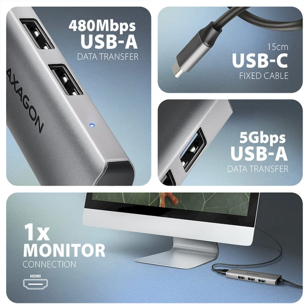 AXAGON HMC-H3A 4v1 USB-C hub - USB huby - Obrázek U05D000N01